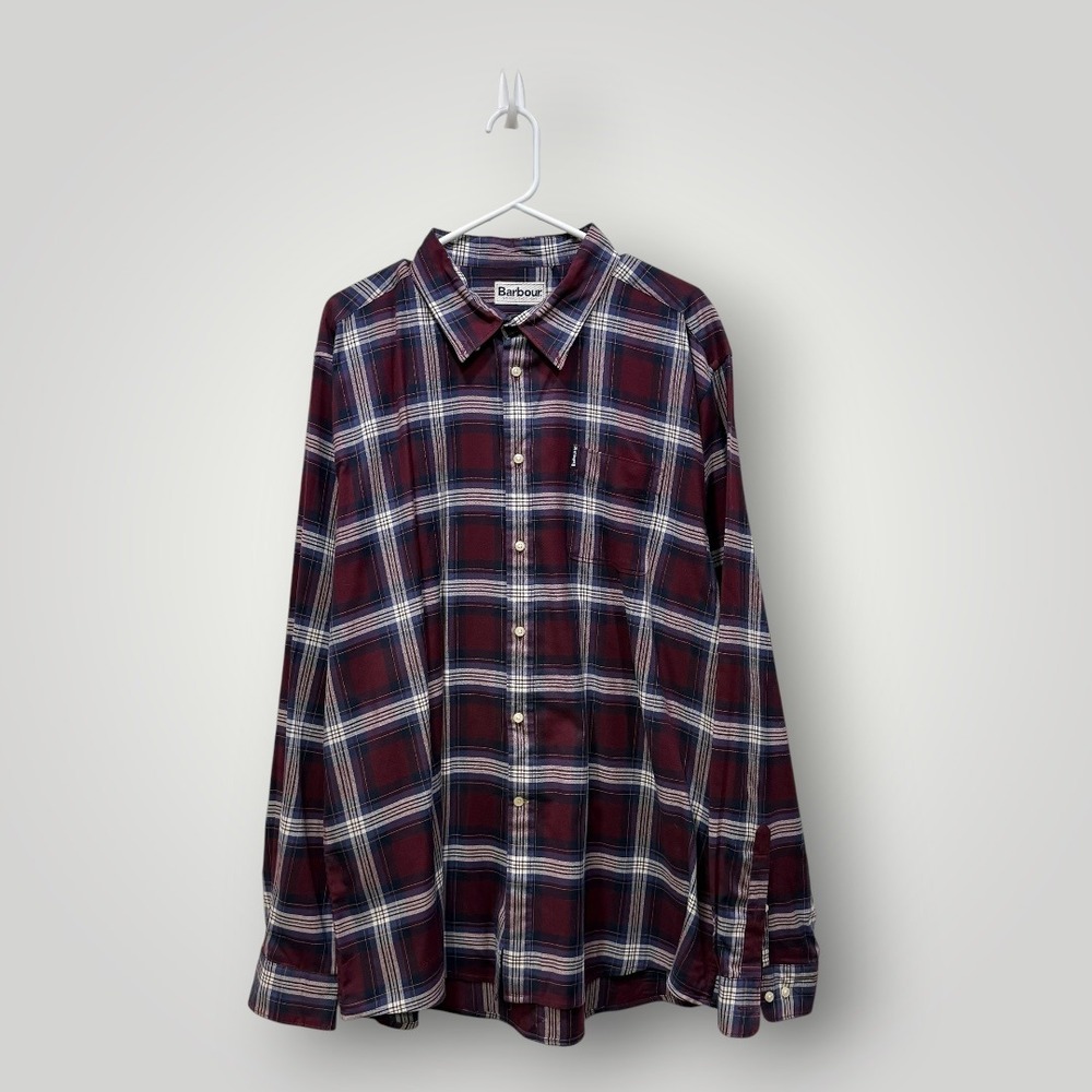 Barbour Tailored Shirt Mens‎ XL Burgundy Plaid